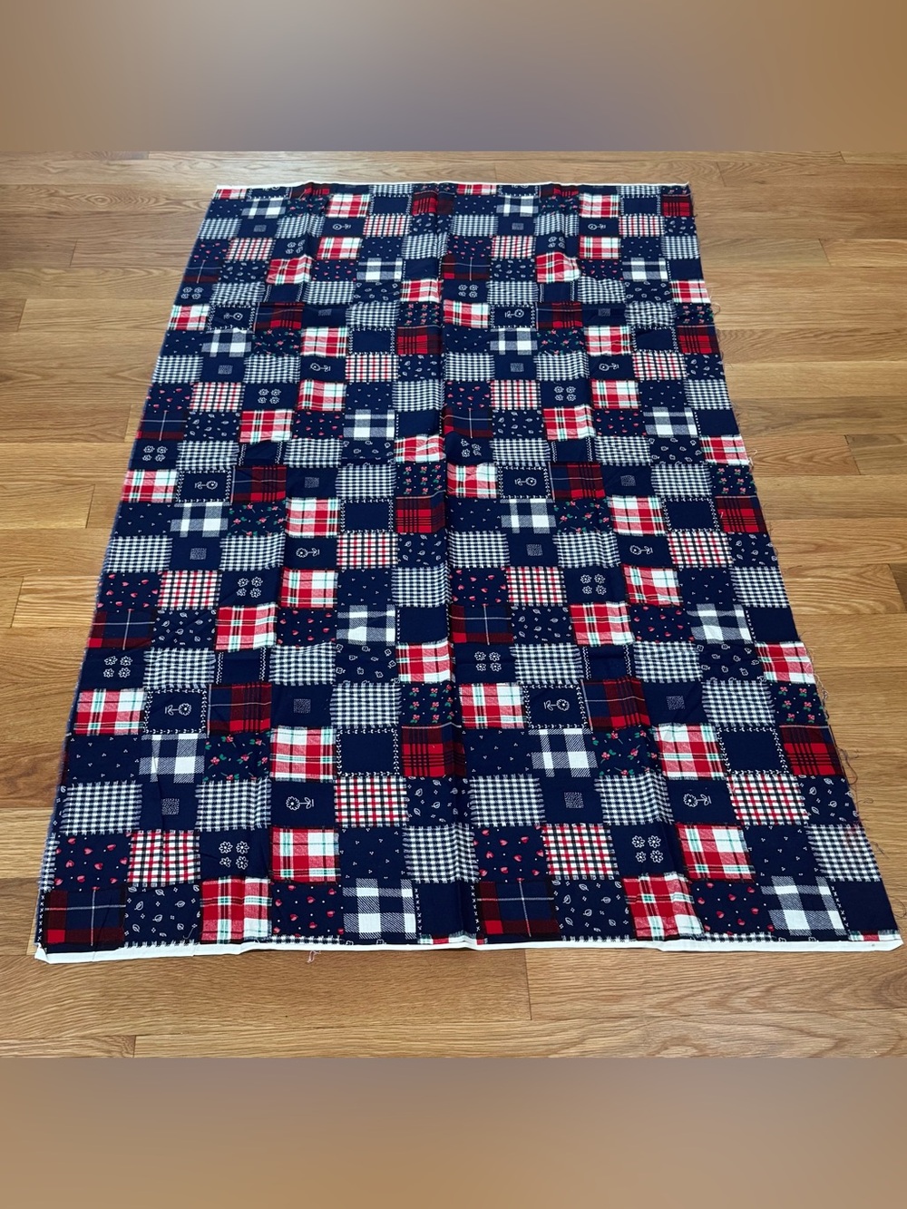 Vintage Navy Red Country Patchwork Fabric 34” x 56”